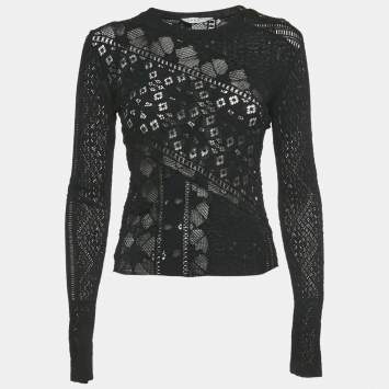 Pre Owned Sandro Black Stretch Lace Sheer Top M