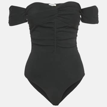 Pre Owned Sandro Black Jersey Ruche Off-Shoulder Top M