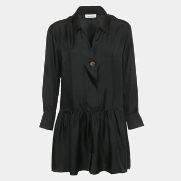 Pre Owned Sandro Black Silk Long Sleeve Mini Dress XS