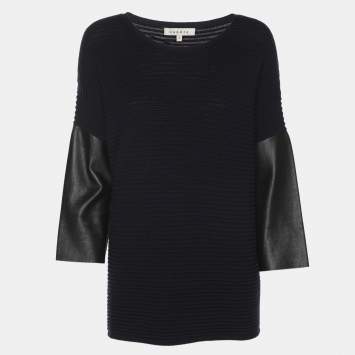 Pre Owned سندرو توب مضلع ومصنوع من الجلد باللون الأزرق الداكن/الأسود مقاس صغير