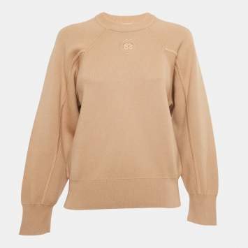 مملوكة مسبقًا Sandro Beige Stretch Cotton Crewneck Sweater XS