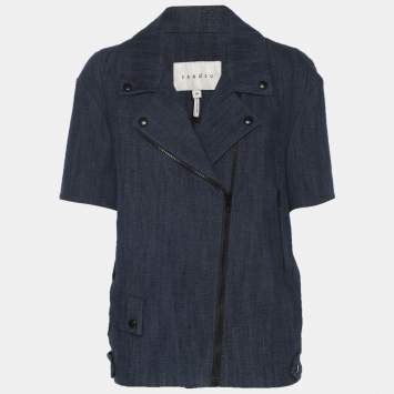 Pre Owned بليزر ساندرو أزرق دنيم بأكمام قصيرة مقاس صغير