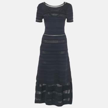 Pre Owned Sandro Navy Blue Stretch Knit Midi Dress M