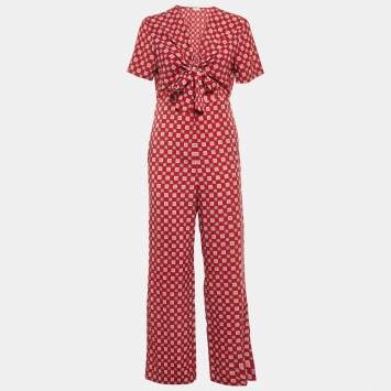 مملوكة مسبقًا Sandro Red Printed Crepe Jumpsuit L