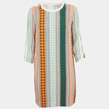 مملوكة مسبقًا Sandro Multicolor Printed Sateen Cold-Shoulder Mini Dress L