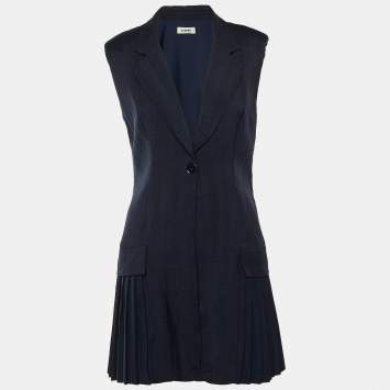 مملوكة مسبقًا Sandro Navy Blue Crepe Pleated Mini Suit Dress M