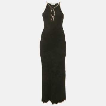 مملوكة مسبقًا Sandro Black Velvet Knit Cutaway Teardrop Embellished Maxi Dress S