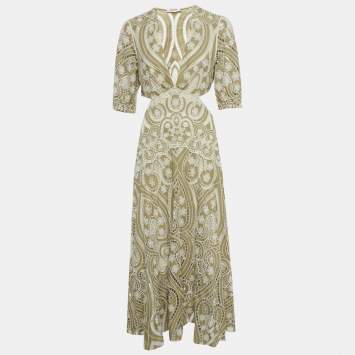 Pre Owned Sandro Light Green Guipure Lace Cut Out Midi Dress L