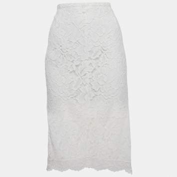 Pre Owned Sandro White Lace Asymmetric Mini Skirt L