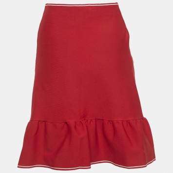 Pre Owned Sandro Red Stretch Knit Ruffled Mini Skirt S