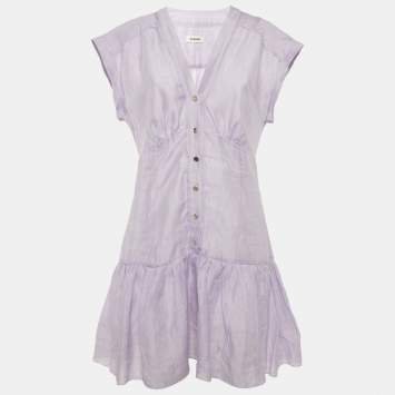 Pre Owned Sandro Lilac Linen Blend V-Neck Mini Dress XL