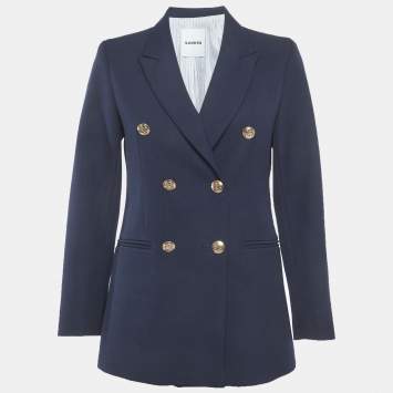 مملوكة مسبقًا Sandro Navy Blue Gabardine Double-Breasted Blazer S