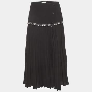 مملوكة مسبقًا Sandro Black Crepe Embellished Plisse Midi Skirt M