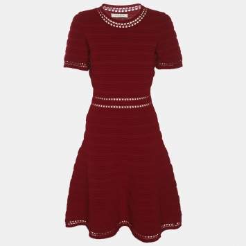 Pre Owned Sandro Burgundy Knit Short Dress L