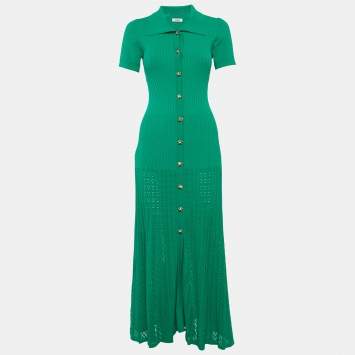 Pre Owned Sandro Green Rib Knit Flared Maxi Dress M