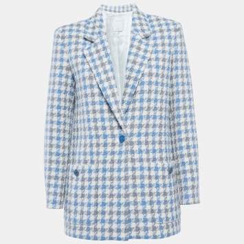 Pre Owned بليزر ساندرو أزرق بنمط هوندستووث تويد مقاس متوسط
