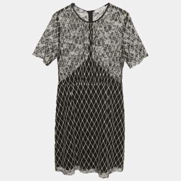 Pre Owned فستان ساندرو أسود مطرز تول قصير كبير الحجم