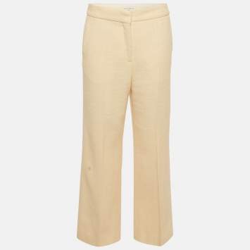 Pre Owned بنطلون ساندرو بيج تويد بقصة مستقيمة مقاس كبير (لارج)