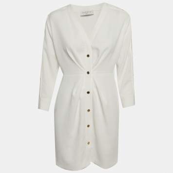 Pre Owned Sandro White Crepe Button Front Mini Dress S
