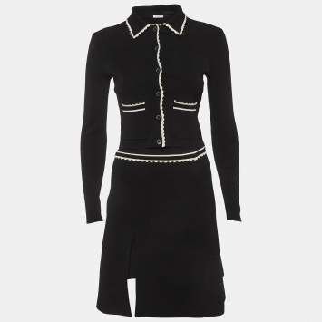 مملوكة مسبقًا Sandro Black Stretch Knit Skirt and Top Set XS