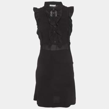 مملوكة مسبقًا Sandro Black Lace Trim Crepe Mini Dress S