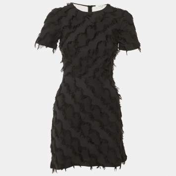 Pre Owned Sandro Black Fringed Cotton & Silk Mini Dress S