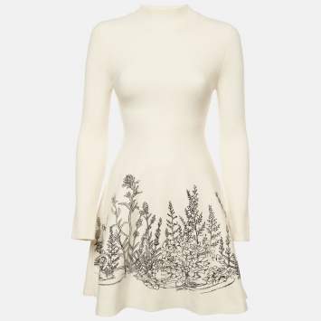 مملوكة مسبقًا Sandro Cream Floral Embroidered Knit Flared Mini Dress S