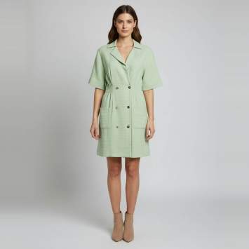 مملوكة مسبقًا Sandro Light Green Tweed Double Breasted Alize Shirtdress L