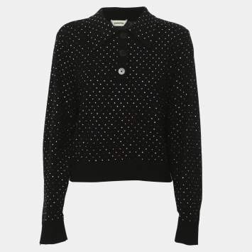 Pre Owned Sandro Black Wool Blend Rhinestone Embellished Long Sleeve Sweater S