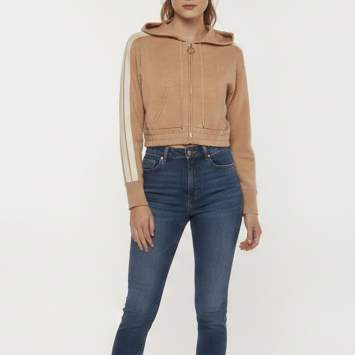 مملوكة مسبقًا Sandro Beige Knit Side Stripe Zip Up Cardigan XS