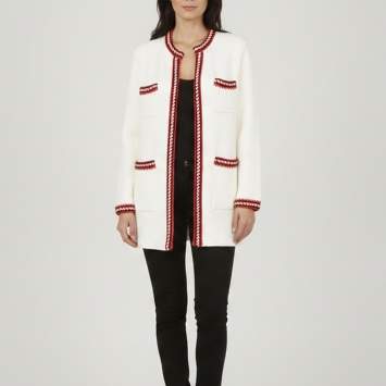 Pre Owned Sandro White Textured Cotton Knit Open-Front Luce Cardigan L