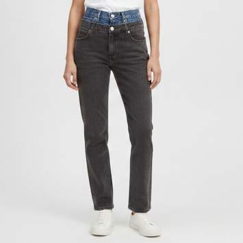Pre Owned Sandro Black/Blue Denim Two Tone Double Waisted Jeans S /Waist 26"