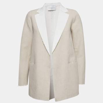 Pre Owned Sandro Beige Raw Edge Linen Blend Open Front Blazer S