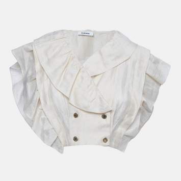 Pre Owned Sandro Beige Linen Blend Ruffled Folie Cropped Top XS