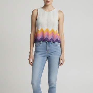 Pre Owned Sandro Multicolor Crochet Sleeveless Wave Tank Top M 