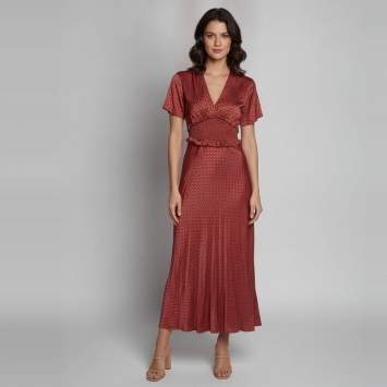 Pre Owned Sandro Red/Pink Laurana Scarf Print Satin V-Neck Maxi Dress L