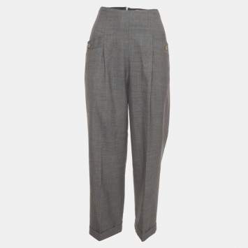 Pre Owned Sandro Grey Wool Blend High Waisted Trousers M