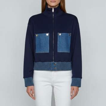 Pre Owned Sandro Navy Blue Denim Mix Short Jacket M