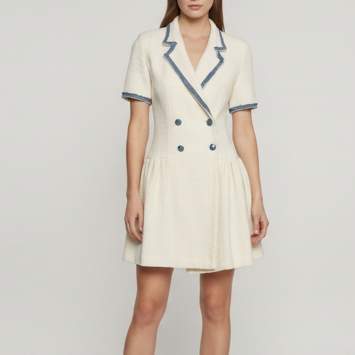 مملوكة مسبقًا Sandro Cream Tweed Denim Trim Seville Mini Dress XS