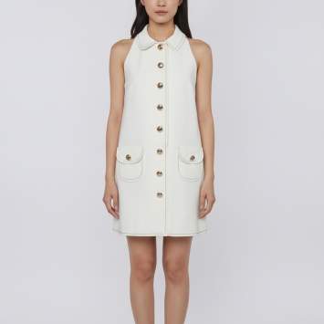 مملوكة مسبقًا Sandro Off White Stretch Crepe Melodie Peter Pan Collar Short Dress S