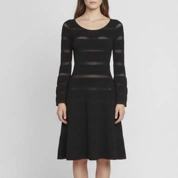 مملوكة مسبقًا Sandro Black Pointelle Knit Bell Sleeve Short Dress S