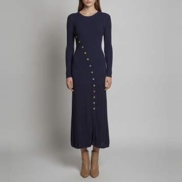 مملوكة مسبقًا Sandro Navy Blue Rib Knit Button Embellished Maxi Dress S