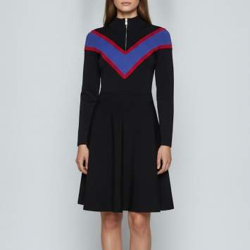 Pre Owned Sandro Black Rib Knit Mock Neck Fit & Flare Dress M/L