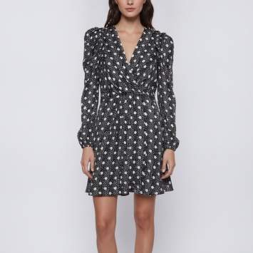 مملوكة مسبقًا Sandro Black Polka Dots Print Satin Ruffled Mini Dress L
