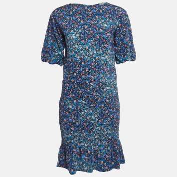 Pre Owned Sandro Blue Floral Printed Jersey Spinelle Mini Dress XS