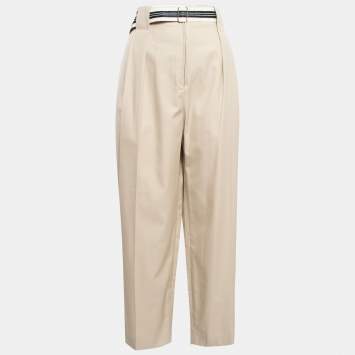 Pre Owned Sandro Beige Cotton Belted Wide-Leg Trousers L