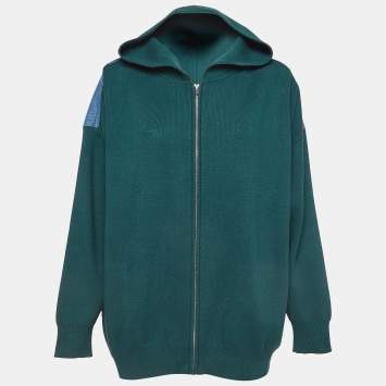 Pre Owned Sandro Green Knit & Denim Oversized Hoodie M