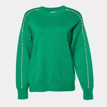 Pre Owned Sandro Green Embellished Knit Sweater S