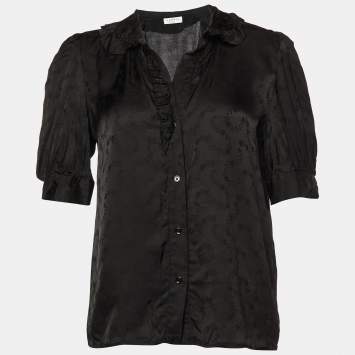 Pre Owned Sandro Black Floral Patterned Satin Top S    