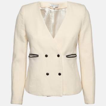 Pre Owned Sandro Cream Wool Double Breasted Blazer M